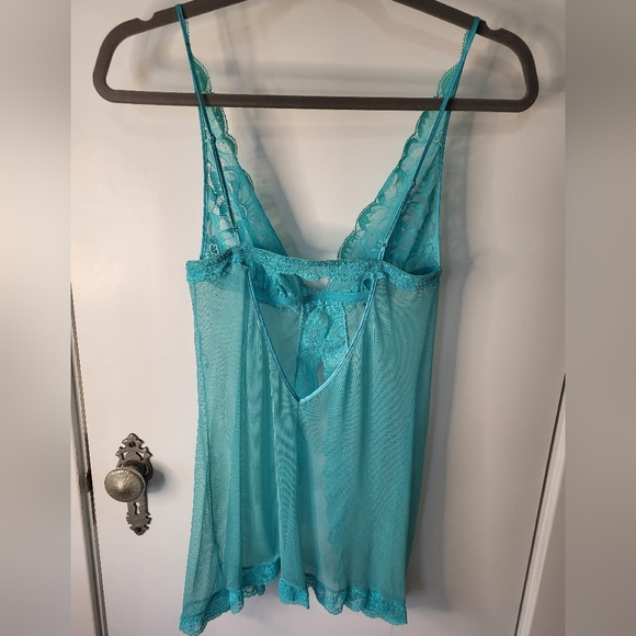 Y2K Turquoise Silk & Satin Chemise - Picture 3 of 4
